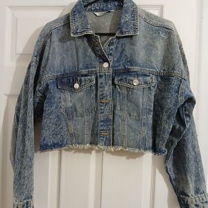 Highway Jeans Frayed Bottom Denim Cropped Jean Jacket Womens Size M Cotton
